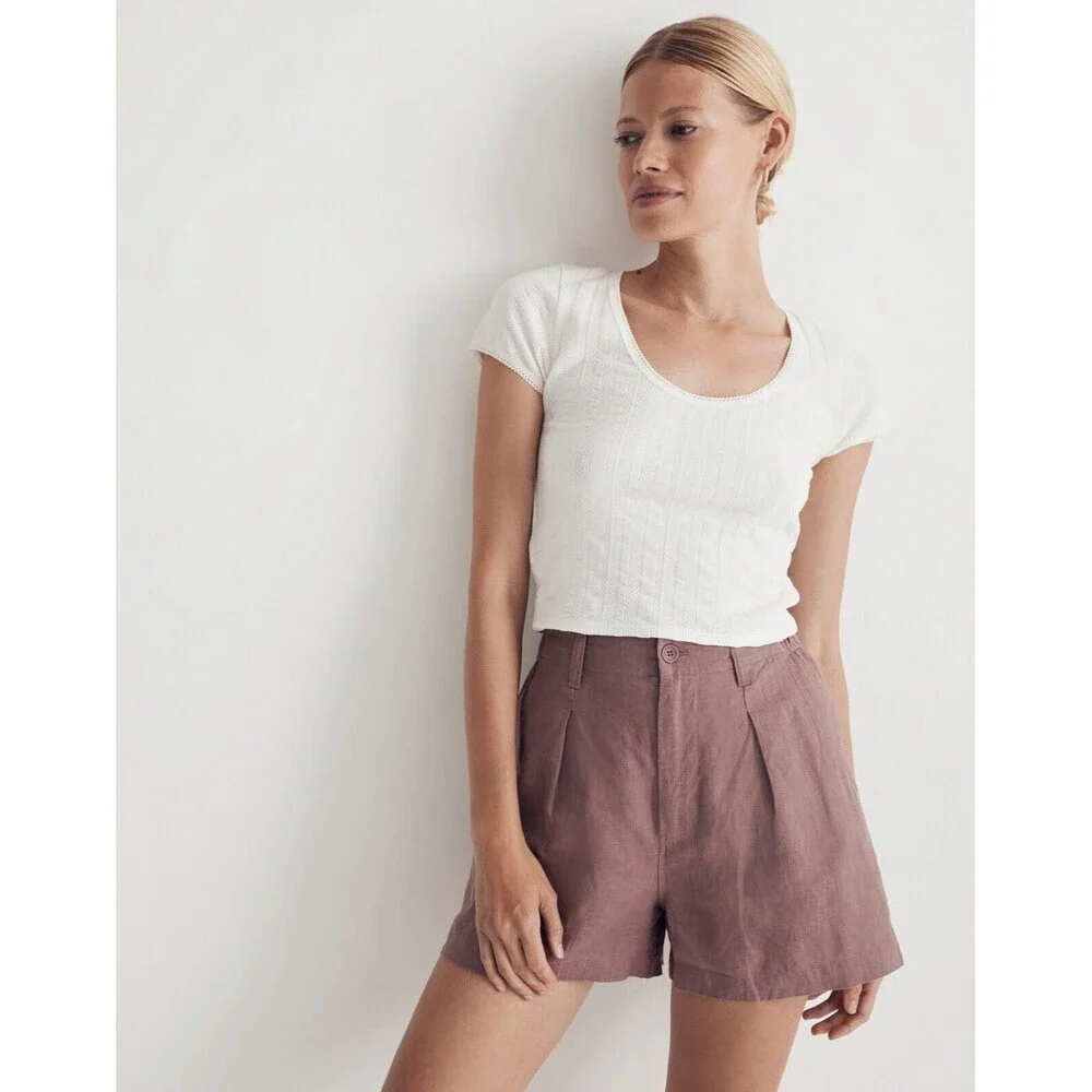 Madewell Neale Linen Shorts Brown Chino Women’s Size 14 High Rise - Picture 1 of 9